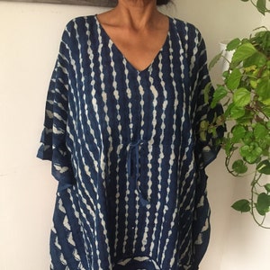 Indigo kaftan,organic kaftan,Gifts for her,Christmas gifts,boho dress,Resort wear,Beach wear,one size Kaftan,Short Kaftan,Handmade Kaftan