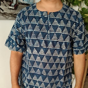Herren Indigo entspanntes Hemd, Herren Bio-Hemd, Geschenke für Ihn, Herren-Resortkleidung, Boho-Hemd, Freizeithemd, Vatertagsgeschenk, Weihnachtsgeschenk
