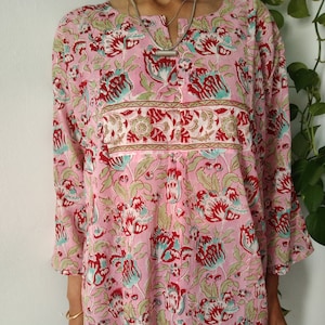 Cotton block print tunic,cotton tunic, loungewear,resort wear,gifts for her,boho dress,boho tunic,