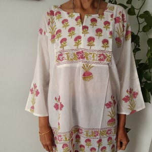 Sheer cotton tunic,resort wear,gifts for her,block print tunic,beachwear,swim cover up,mothers day gift,mom postpartum gift,boho tunic,