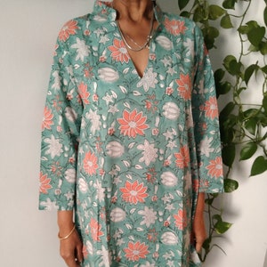 Block print tunic,Cotton tunic,Gifts or her,Resort wear,Swim cover up,beach wear,cotton top,boho tunic,Plus size clothing,Size XL,Size XXL