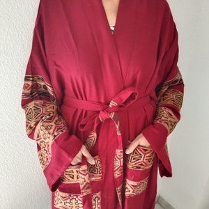 Kastanienbraune Wollrobe, Unisex-Robe, Geschenke für sie, Boho-Robe, handgemachte Robe,