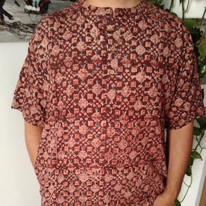 Men&#39;s Block print shirt,cotton tunic,gifts for him,father&#39;s day gift,Christmas gift,Boho shirt,summer shirt,men&#39;s resort wear,organic kurti