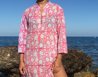 Block print tunic,handmade tunic,Resort wear,Beach wear,Swim cover up,Cotton tunic, cotton Dress,Size M top,Gifts for her,Boho dress