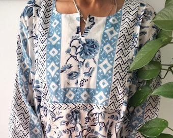 Cotton tunic,block print tunic,gifts for her,loungewear,resort wear,beachwear,swim cover up,boho tunic,summer tunic,