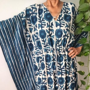 Indigo kaftan,caftan, organic kaftan, loungewear, resort wear, maternity dress, swim cover up,boho robe,plus size dress,nightgown,boho robe