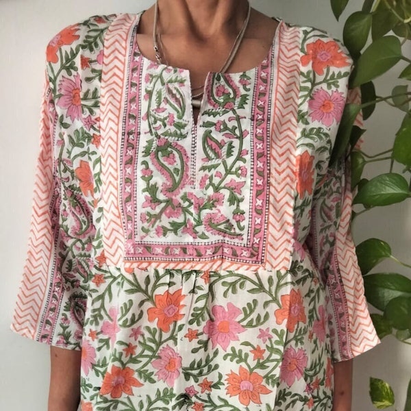 Tunique en coton, vêtements de villégiature, tunique blockprint, couverture de bain, robe d'été, tunique boho, cadeaux pour elle, robe en coton, robe boho, tunique