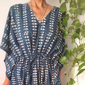 Indigo kaftan,organic kaftan,Gifts for her,Christmas gifts,boho dress,Resort wear,Beach wear,one size Kaftan,Short Kaftan,Handmade Kaftan