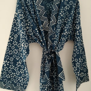 Herrenmäntel, Unisex Indigo-Robe, Baumwollkimono, Boho-Robe, Baumwollvertuschung, Geschenke für sie, Resort-Abnutzung, Loungewear, Vertuschung, Indigo-Kimono