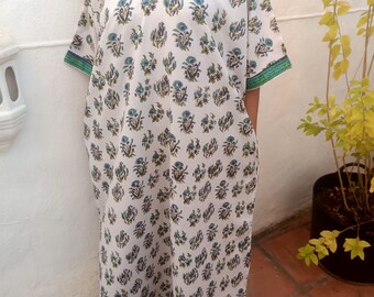 Blockprint Kaftan,Handgemachter Kaftan,Kaftan,Resort wear,plus size Kaftan,Boho Kleid,Baumwollkleid,Geschenk für sie,loungewear,Nachtwäsche,