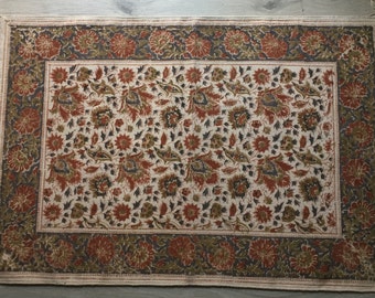 Handmade Cotton Rug: Block Print Floral Design (2 x 3 ft)