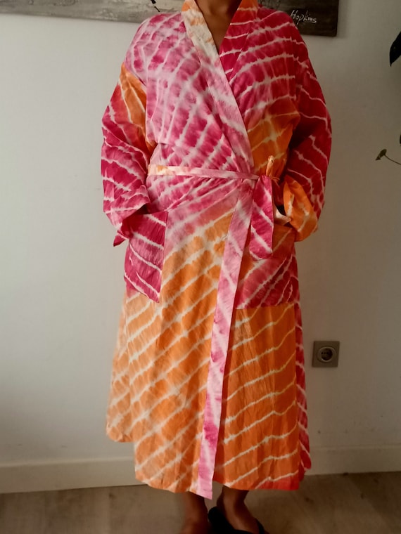 Holi kimono,Tie-Dye kimono,cotton robe,Gifts for her,Resort wear,Loungewear,Home wear,Handmade robe,Handmade kimono,