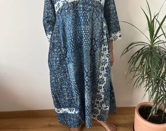 Organic Indigo dress,summer boho dress,gifts for her,resort wear,mom postpartum gift,mother's day gift, maternity dress,boho dress