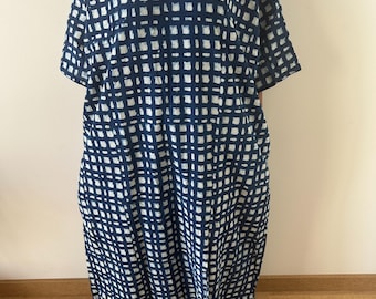 Indigo check cotton kaftan,caftan, resort wear,loungewear,gifts for her,boho dress,a line dress,block print dress
