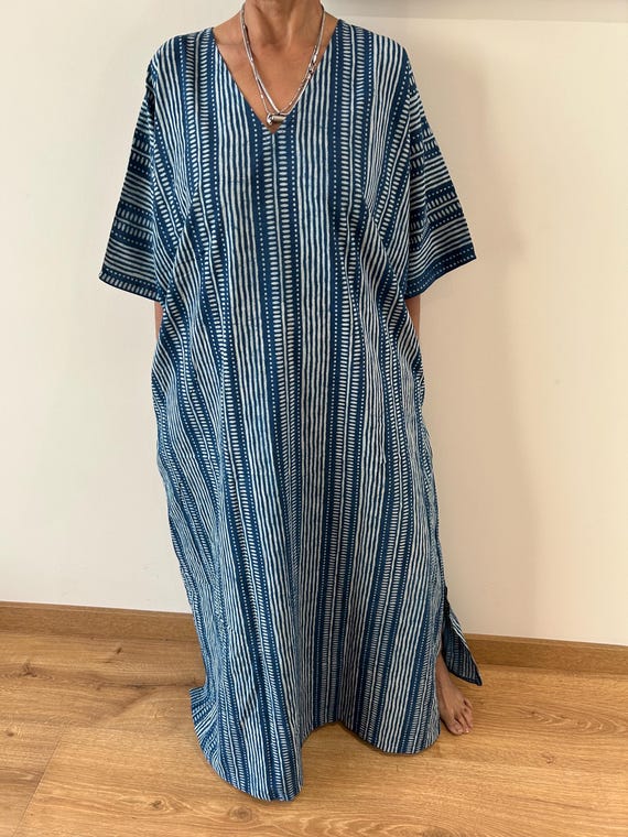 Organic cotton kaftan,caftan, resort wear,loungewear,gifts for her,boho dress,a line dress,block print dress