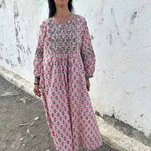 Embroidered cotton kaftan,caftan, resort wear,loungewear,gifts for her,boho dress,a line dress,block print dress,Resort wear,Sunmer dress