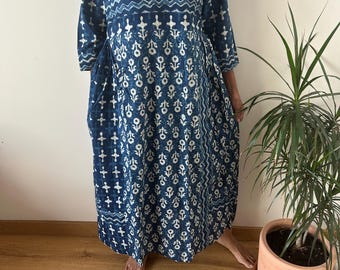 Organic Indigo dress,summer boho dress,gifts for her,resort wear,mom postpartum gift,mother's day gift, maternity dress,boho dress