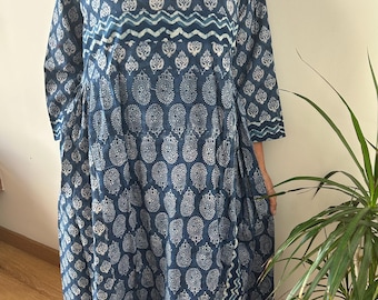 Organic Indigo dress,summer boho dress,gifts for her,resort wear,mom postpartum gift,mother's day gift, maternity dress,boho dress