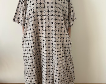 Black beige geometric cotton kaftan,caftan, resort wear,loungewear,gifts for her,boho dress,a line dress,block print dress