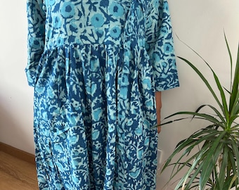 Organic indigo dress,summer boho dress,gifts for her,resort wear,mom postpartum gift,mother's day gift, maternity dress,boho dress