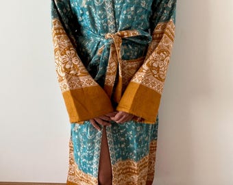 Yak Wool Boho Kimono Robe: Loungewear Dressing Gown (Up to 3XL)