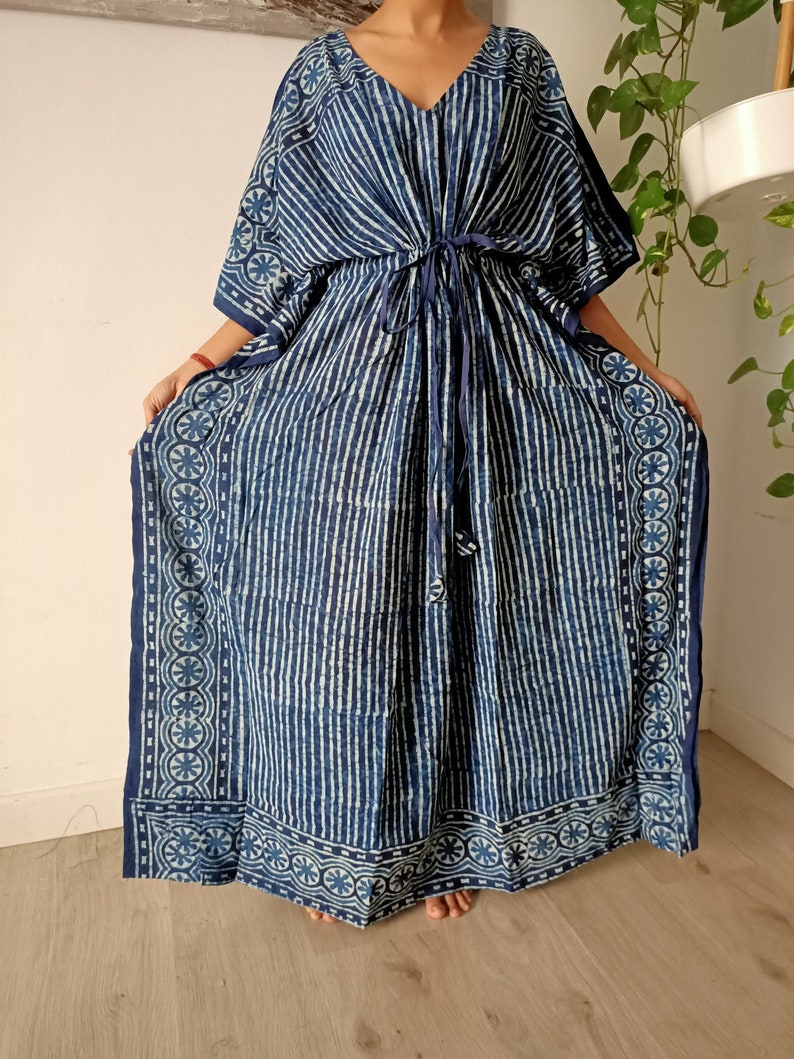 Cotton kaftan,indigo kaftan,organic kaftan,resort wear,loungewear,sleepwear,cotton dress,maxi dress,gifts for her,boho dress 