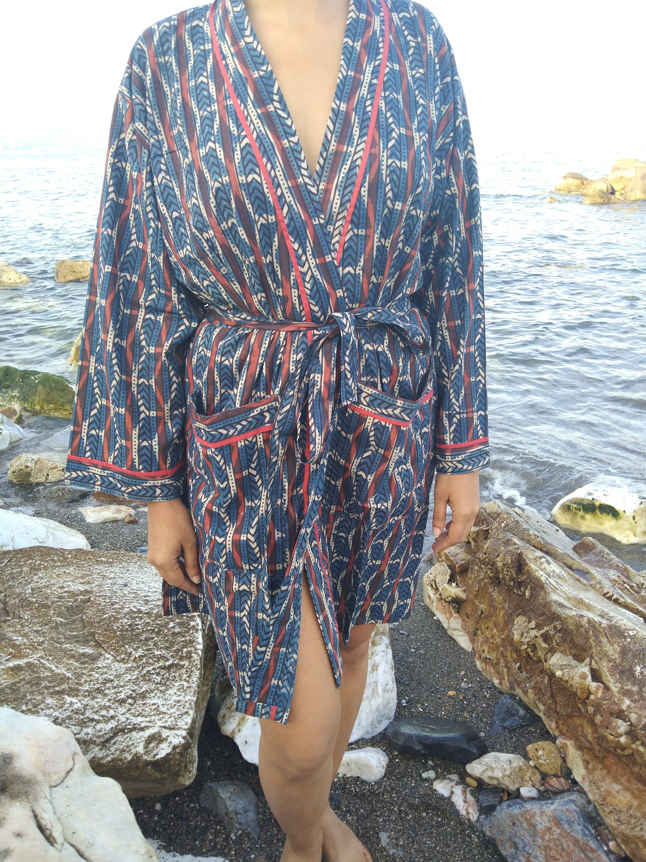ファッションデザイナー Indigo Kimono,organic Kimono,loungewear,resort Wear Clothing