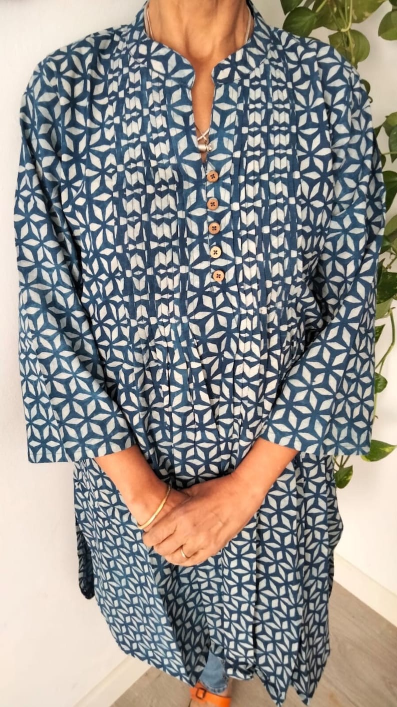 Cotton tunic,pintuck tunic,resort wear,summer dress,beachwear,swim cover up,indigo tunic,organic tunic,gifts for her,mothers day gift,boho image 1