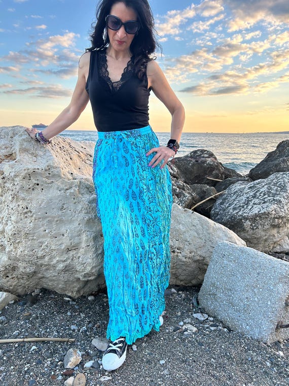 New Sustainable Cotton Skirt,peasant Skirt,maxi Skirt,turquoise