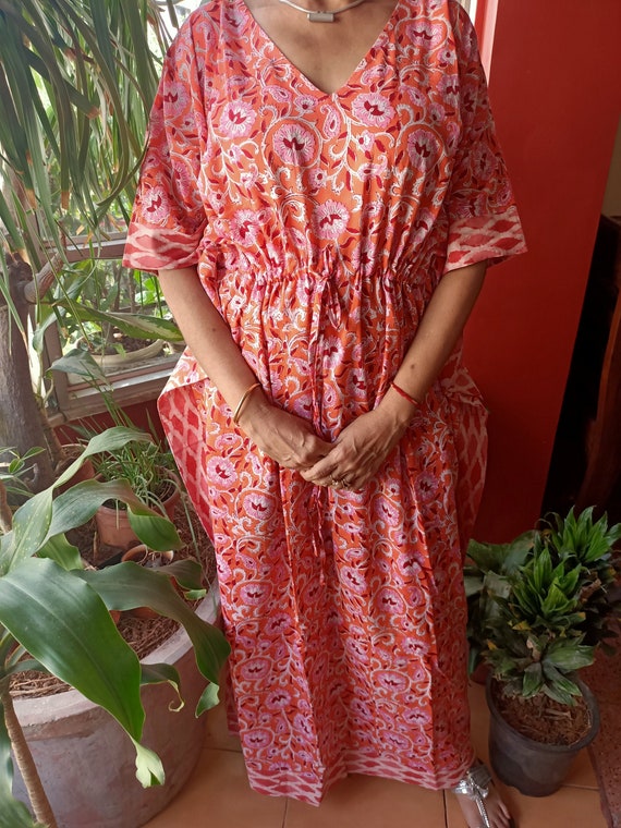 Orange Paisley Kaftan caftan resort Wear loungewear sleepwear gifts for Her cotton Dress maxi Dress plus Size Dress boho Dress Etsy Canada