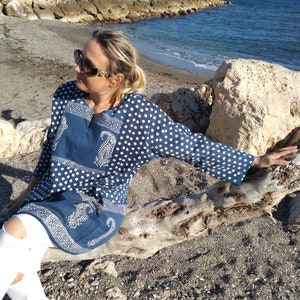 Indigo cotton tunic,organic tunic,gifts for her,resort wear,beachwear,swim cover up,cotton top,mother&#39;s day gift,mom Postpartum gift,boho