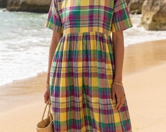 Robe rayée en coton tissé à la main ou en rayonne, robe en coton, robe rayée en coton, cadeau pour elle, tenue de vacances, cadeau pour maman après l'accouchement, cadeau pour la fête des mères