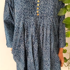 Tunica di cotone, tunica nervata, abbigliamento da resort, abito estivo, abbigliamento da spiaggia, copertura da bagno, tunica indaco, tunica organica, regali per lei, regalo per la festa della mamma, boho immagine 9