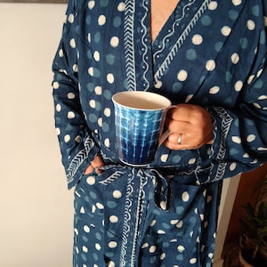 Men&#39;s robes,cotton indigo robe,organic robe,resort wear, loungewear,gifts for him,unisex robe,,