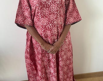 Pink cotton kaftan,caftan, resort wear,loungewear,gifts for her,boho dress,a line dress,block print dress