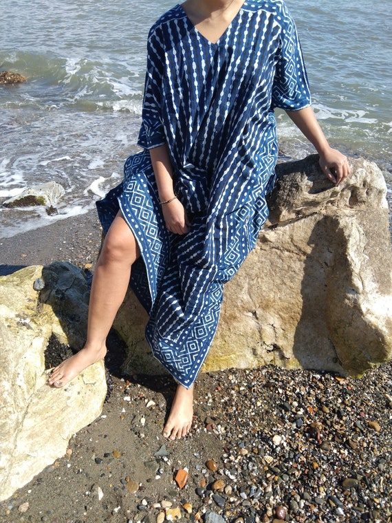 cotton kaftan dresses australia Oceane Kaftan Dress, Blue Stripes
