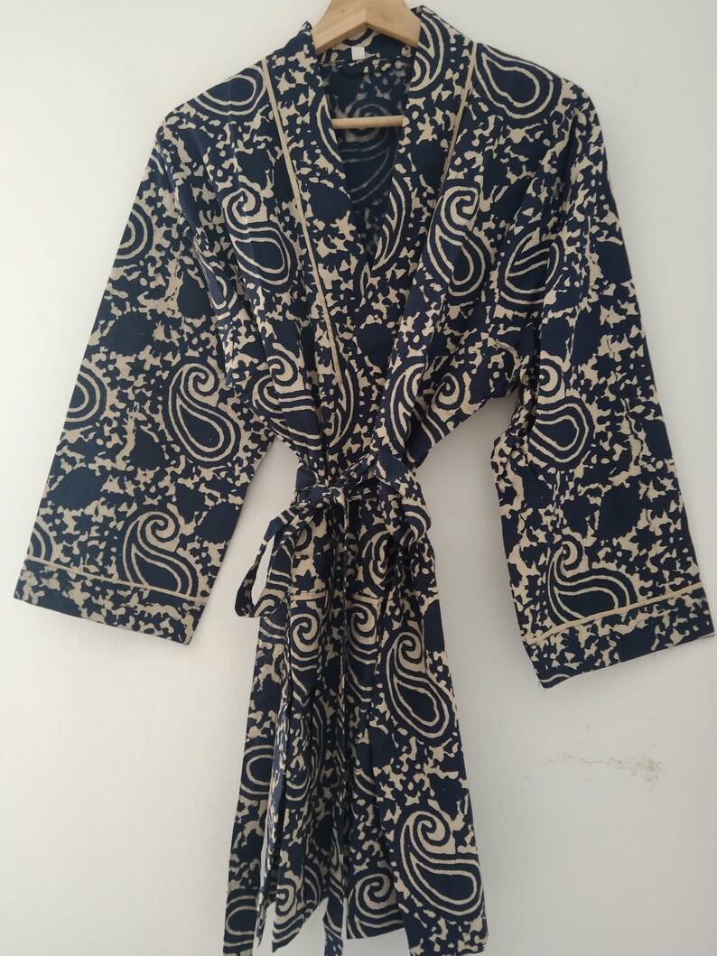 Indigo Robe Unisex Indigo Robe,loungewear,resort Wear,cotton Kimono,beachwear,swim ...