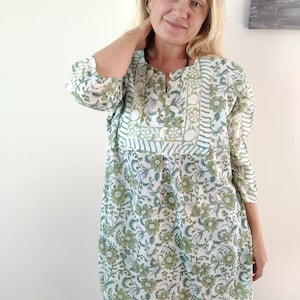 Blockprint cotton tunic, gifts for her,resort wear,beachwear,swim cover up,mother&#39;s day gift,mom postpartum gift,boho tunic,cotton top,boho