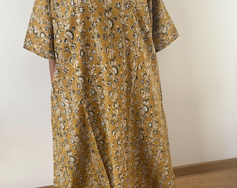 Floral cotton kaftan,caftan, resort wear,loungewear,gifts for her,boho dress,a line dress,block print dress
