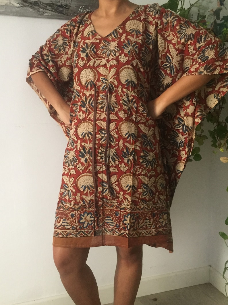 Handmade kaftan,Short kaftan,Resort wear,Swim cover up,Gifts for her,Boho dress,One size dress,block print kaftan