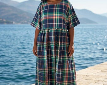 Robe rayée en coton tissé à la main ou en rayonne, robe en coton, robe rayée en coton, cadeau pour elle, tenue de vacances, cadeau pour maman après l'accouchement, cadeau pour la fête des mères