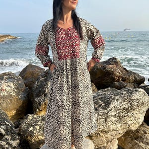 Embroidered cotton kaftan,caftan, resort wear,loungewear,gifts for her,boho dress,a line dress,block print dress,Resort wear,Sunmer dress