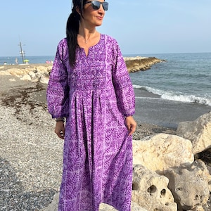 Embroidered cotton kaftan,caftan, resort wear,loungewear,gifts for her,boho dress,a line dress,block print dress,Resort wear,Sunmer dress