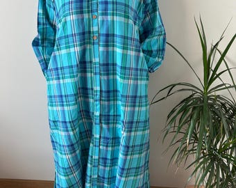 Chinese collar check cotton kaftan,caftan, resort wear,loungewear,gifts for her,boho dress,a line dress,block print dress