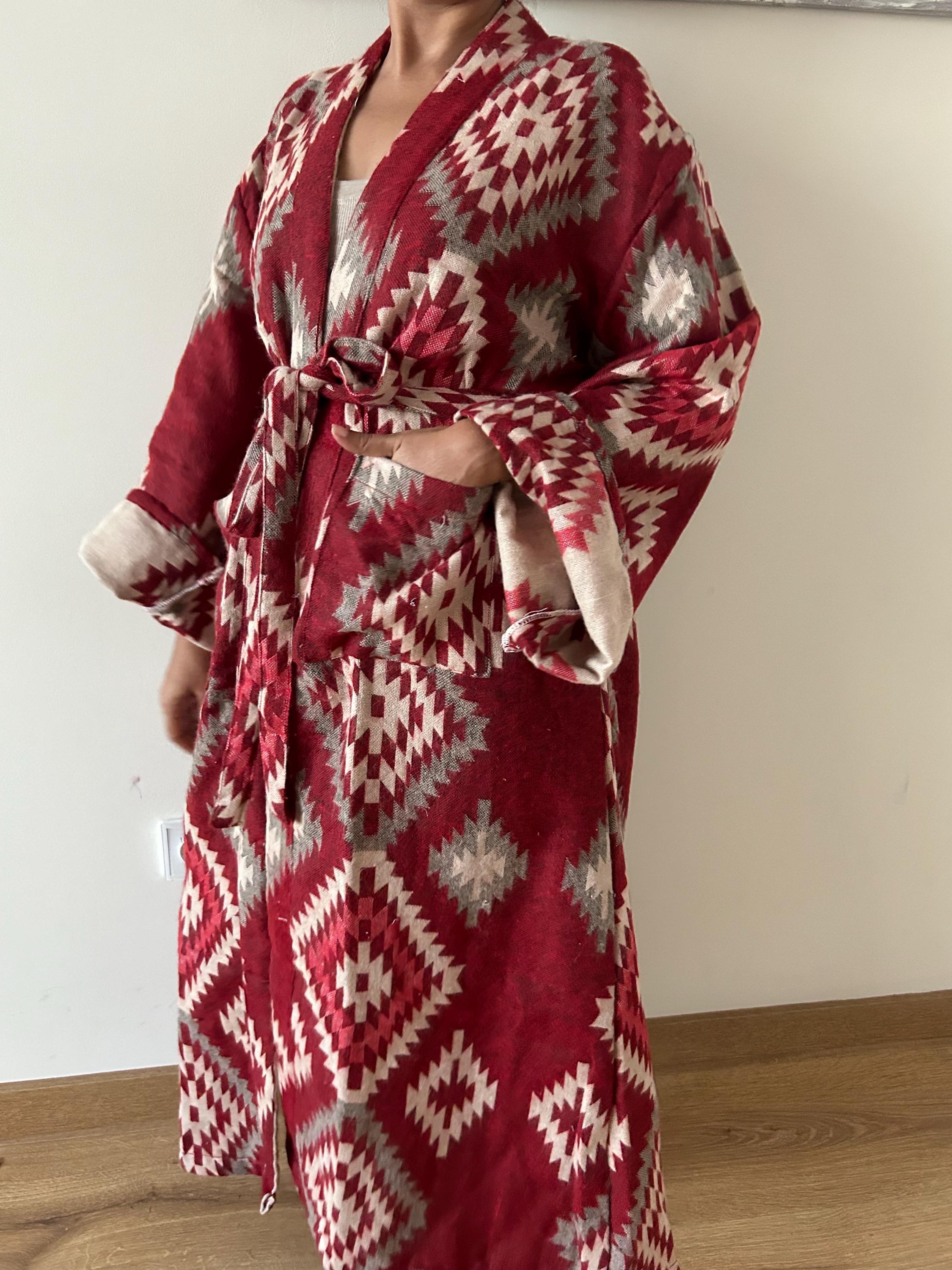 Long Robe Winter Pattern Unisex Robes ,wool Blend Robe,winter Robe, Loungewear,gifts for Her ...
