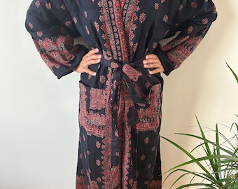 Peignoir unisexe, vêtements d'intérieur, vêtements de vacances, cadeaux pour elle, cadeaux pour lui, peignoir bohème, kimono en laine, vêtement d'hiver