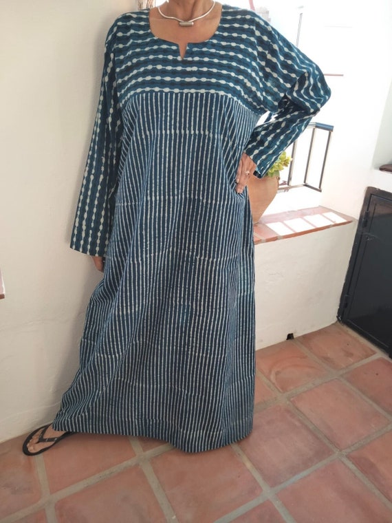 Indigo Cotton kaftan,organic Cotton kaftan,caftan,cotton dress,boho dress,gifts for her,boho dress,a line kaftan,resort wear,loungewear