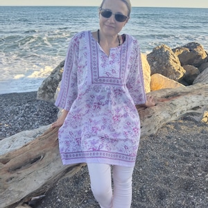Blockprint cotton dress,gifts for her,resort wear,beachwear,swim cover up,mother&#39;s day gift,mom Postpartum gift,boho tunic,summer tunic