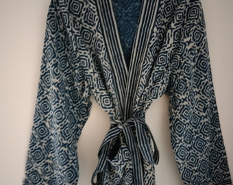 Indigo-Robe, Baumwoll-Kimono, Bademantel, Bio-Bademantel, Baumwoll-Bademantel, Geschenke für sie, Resort-Abnutzung, Loungewear, Badeabdeckung, Strandkleidung