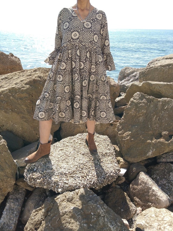 mother's day boho dress Cotton Tiered Dress,summer Dress,boho Dress,gifts for Her,resort Wear, Maternity Dress,mom Postpartum Gift,mother's Gift, wedding-item Thoughtfully designed with extended Color:As picture Ivory Handmade Burnt Orange Chiffon